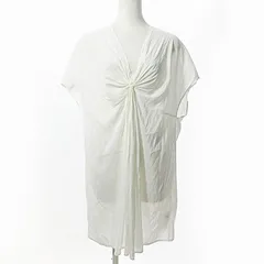 ダナキャランニューヨーク DKNY 美品 チュニックシャツ ブラウス 半袖 フレンチスリーブ Vネック ドレープ 白 L 0109のサムネイル