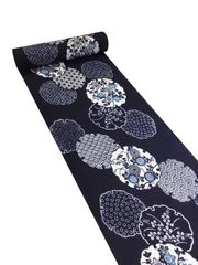 【 未仕立て品 】優華壇 ゆかた東京本染め 綿麻しじら 「日本製」 注染 紺地 雪輪 柄 東京都伝統工芸品 浴衣 24899