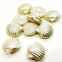 Q-216 パールビーズ シェル【14.5mm×17mm】10個入 貝殻 縦穴 オフホワイト キスカ クリーム アイボリー プラパール プラスチック 樹脂 アクリル マリン 海 マーメイド 夏 ハンドメイド アクセサリーパーツ