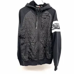 【中古】[印象B] Reebok リーボック スウェット / パーカー / ジャケット レディース M ブラック×ホワイト 黒 ポリ×綿 フリーダムスリーブ ハイネックフード ロゴ刺繍 ロゴプリント 前身頃がキルティング 裏毛 長袖