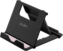 Ewin スマホタブレットスタンド ホルダー ipad/iphone対応 携帯 スマホ スタンド タブレットホルダー スマートフォンスタンド 卓上 折りたたみ 角度調整可能 滑り止め 小型 軽量 収納簡単 ブラック