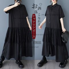 2025人気新作　レース ワンピース ロング丈 夏 シャツワンピース 半袖 レディース 黒 ドッキングワンピース 大きいサイズ フレア ロングワンピース Aライン ゆったり 夏ワンピース 無地 薄手 夏服 オシャレ ファッション 20代 40代 30代
