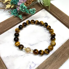 【18cm変更】ルチルクォーツ&タイガーアイ ブレスレット パワーストーン   / メンズ レディース 男性 女性 金運 仕事運 お守り ▲