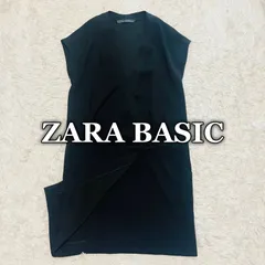 【USED】ザラベーシック ZARA BASIC フレンチスリーブ ひざ丈 ワンピース Vネック プルオーバー フォーマルドレス 無地 シンプル ブラック オールシーズン XSサイズ