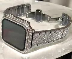 アップルウォッチキラキラカバーケースステンレスバンドベルト画面保護付 シルバー