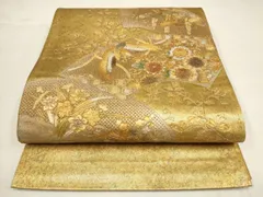 kiki O0678 美品 逸品 引箔 スワトウ刺繍 螺鈿 正絹 袋帯 平和屋着物○六通柄袋帯 唐織 御園 献上梅若松文 金銀糸 引箔