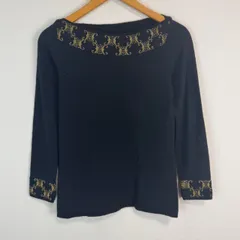 ニット セーター 長袖 ボートネック 模様 ブラック Mサイズ レディース 古着 モード