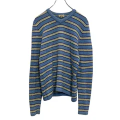 J.CREW ウールニット セーター レディース M ライトブルー ボーダー Ｖネック ジェイクルー 古着卸 アメリカ仕入 a701-6441