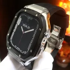 GimelZayin bsb★アップルウォッチ ラバーベルト ステンレス カバー　ケース 44mm 45mm 4 5 6 7 8 se  メンズ レディース スポーツ Apple Watch バンド