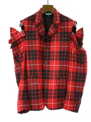 BLACK COMME des GARCONS ブラック コムデギャルソン 23AW タータンチェックカットアウトジャケット 1L-J006 レッド Mのサムネイル