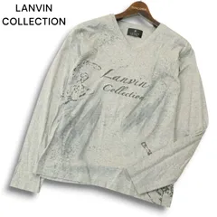LANVIN COLLECTION ランバン コレクション ロゴ プリント 長袖 Vネック カットソー ロンTシャツ Sz.M メンズ グレー 日本製