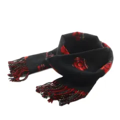 マリークワント MARY QUANT マフラー ストール フリンジ チェック柄 デイジー柄 赤 レッド 黒 ブラック /AN16