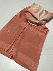 【中古】 帯揚げ 正絹 曙色地に道長取り 