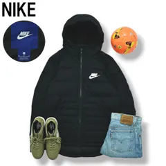 ナイキ NIKE フーデット ダウン ジャケット キルティング ウィンドブレーカー ジャンパー リップストップ スウッシュ ロゴ M ブラック スポーツ カジュアル ウェア メンズ