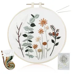 【迅速発送】ALLMIRA 刺繍キット 初心者 セット ししゅうキット 刺しゅう クロスステッチ 手作り DIY刺繍工具 刺繍 枠 20CM1本 刺繍糸 刺繍用布1枚 刺繍針2本 英語説明書付き (花 グリーン 1個入)