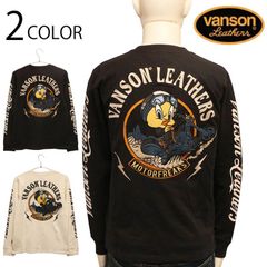 VANSON × LOONEY TUNES トゥイーティー × アメリカンバイク 刺繍 天竺 長袖 Tシャツ （ LTV-2401 ）