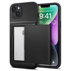 Spigen iPhone14 ケース 手帳型 耐衝撃 カード 収納ケース 2重構造 耐衝撃 米軍MIL規格取得 落下防止 IC カード ポケット パスケース スリム・アーマー CS ACS05058 (ブラック) 1