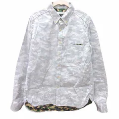 ビームスハート BEAMS HEART シャツ ボタンダウン 迷彩 カモフラ 長袖 M ライトグレー /YK