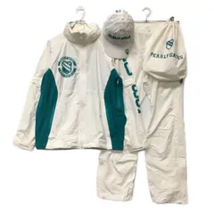中古 メンズ パーリーゲイツ PEARLY GATES レインウエア 4(M) 白 グリーン系 2WAY 上下 キャップ付き 収納袋付き