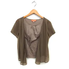 スーナウーナ Sunauna タック カットソー シフォン 透け感 コットン 綿 半袖 38 茶 ブラウン /NT31のサムネイル