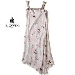 LANVIN◆春夏◆極上◆水彩フェザープリント エアリー シフォン&サテン イレギュラーヘム ドレス ワンピース ◆日本製◆サイズ38◆ランバンのサムネイル