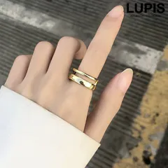 指輪 リング レディース ボリューム フリー メタル ゴールド シルバー ワイドリング 大ぶり ダブルライン 変形 ルピス v1235