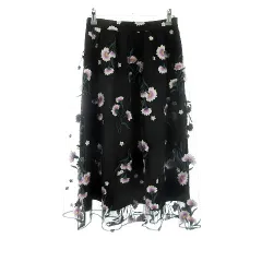 ミッシュマッシュ MISCH MASCH スカート ミモレ丈 フレア チュール サイドファスナー 薄手 刺繍 M 黒 ブラック ボトムス /BT