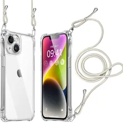 【特価】iPhone 14plus ケース クリア ショルダー 耐衝撃 レンズ保護 肩掛け 首かけ 斜めがけ 縄掛け カバー 調節可能な 透明 落下防止 縦/横 紛失防止 2WAY （ホワイト）