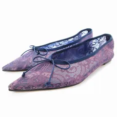 ザラ ZARA パンプス フラットシューズ ポインテッドトゥ レース 39 紫 パープル /UD