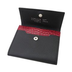 【新品未使用】カミーユフォルネ Camille Fournet 現行 21.02 VERSO アリゲーター コインケース コンパクト 財布 黒×赤 定価8.2万 47331