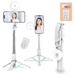 2024 更新モデル 自撮り棒 スマホスタンド 三脚 LEDライト無線リモコン両方を充電できます 無線リモコン上下左右にページをめくったりできる iphone & android対応 セルカ棒 iphone 自撮り棒 三脚 卓上 軽量 140cm＆9段階伸縮