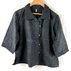 カーディガン 襟付き コットン100％ 7分袖 2way襟 飾りボタン付き グレー系 46サイズ 2025040100068