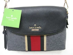 【新品】ケイトスペード kat(4)aade 2WAY ショルダーバッグ ポーチ フラップバッグ レザー 切替 黒 グレー 赤■L27307YER-231003-5K (990)(4)