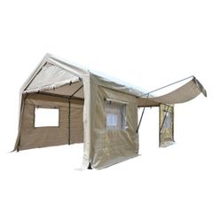【UV·防水 上開きドア】テント 車庫テント ガレージテント 3×6m UV ガレージテント カーポート 軽自動車用 大型 車 駐車 スチール製 頑丈 仮設倉庫 タープテント【ベージュ】