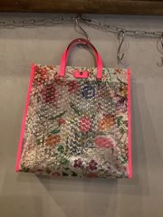 美品 グッチ フローラ テクスチャード ハンドバッグ トートバッグ クリア ピンク マルチカラー ビニール レザー レディース GUCCI