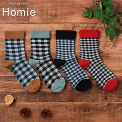 靴下 レディース おしゃれ 柄 ギンガムチェック ソックス オールシーズン チェック しめつけない 足首 締め付けない ゴムなしミドルゲージ 綿 コットン 快適 Homie ホミー H-089 Hm056
