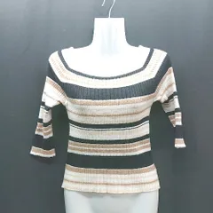 ◇ mercuryduo リブ セーター プルオーバー ボーダー柄 タイト 七分袖 ニット サイズFREE ベージュ レディース E  【1310130010763】
