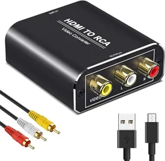 HDMI to RCA 変換コンバーター【アルミ合金製 + 3色RCAケーブル付き】Aibilangose HDMI to AV コンポジット（赤、白、黄）3色端子 HDMI変換アダプタ 1080P入力 音声転送 PAL/NTSC切り替え