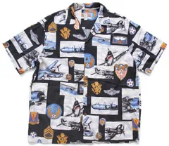 ハワイ製 KALAHEO 戦闘機 総柄 半袖 オープンカラー コットン×レーヨンシャツ L★ミリタリー USSTAF USAF U.S.AIR FORCE アロハ HAWAII