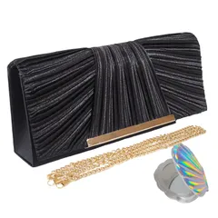 [masamilk] パーティバッグ 結婚式 2way 鏡付き ショルダーバッグ クラッチバッグ レディース (ブラック) [ブラック]