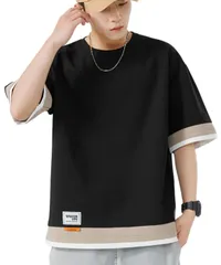 [Lunenon Soleil] 丸首 防シワ 大きいサイズ メンズ 半袖Tシャツ 吸汗速乾 通気性 ユッタリ tシャツ 無地 夏用 快適 ポリエステル製 洗濯OK カジュアル シンプル トップス L〜4XL 衣服 冷感シャツ [ブラック] [2XL]