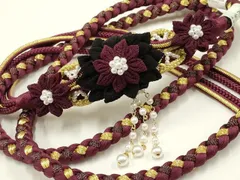 平和屋着物●和装小物　振袖用帯締め　装飾　つまみ細工　パール　金糸　撚り房　逸品　未使用　AAAV1653ay