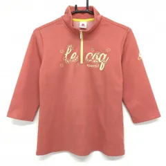 ★特価★【超美品】ルコック 七分袖ハイネックシャツ サーモンピンク×イエロー 胸ロゴプリント  レディース L ゴルフウェア le coq sportif