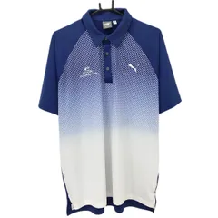 プーマ 半袖ポロシャツ ブルー×白 前ドット メンズ US-M ゴルフウェア PUMA