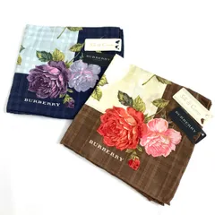 BURBERRY LONDON バーバリーロンドン ハンカチ/2枚セット  チェック/花柄/シルク×コットン    ブラウン/ネイビー レディース / 240001157502