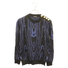 BALMAIN (バルマン) 金ボタン付き総柄クルーネックニットセーター ブラック/ブルー S7H6654M003のサムネイル