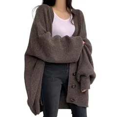 [MEME XTRA] ロングカーデ レディース ニット リブ ニットカーディガン Vネック ドロップ ショルダー 羽織り セーター 長袖 ゆったり 大きいサイズ 柔らかい アウター 秋服 可愛い トップス おしゃれ 温かい 無地 通勤 秋 冬