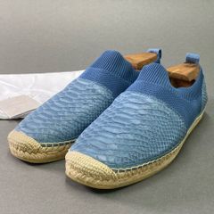 7e10 《美品》 JIMMY CHOO ジミーチュウ パイソン風 ソックス エスパドリーユ スリッポン 43 ブルー レザー シューズ スペイン製 保存袋付き