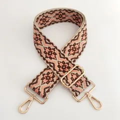 ☆ G（ブラウン×ピンク） ☆ ショルダーストラップ ショルダーベルト 刺繍 ショルダーストラップ バッグ 刺繍 ショルダーベルト バッグ用 幅広 太め バック バック用 ショルダーストラップのみ 交換用 付け替えベルト エスニック 肩掛け 斜めがけ