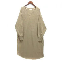 フリークスストア FREAKS STORE ワッフル サーマル Vネック ワンピース ロング マキシ ラウンドヘム 長袖 ベージュ F